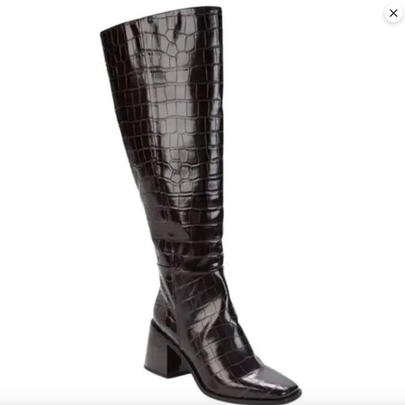 Croc-Embossed Leather Knee High Boots Espresso - Picture 1 of 6